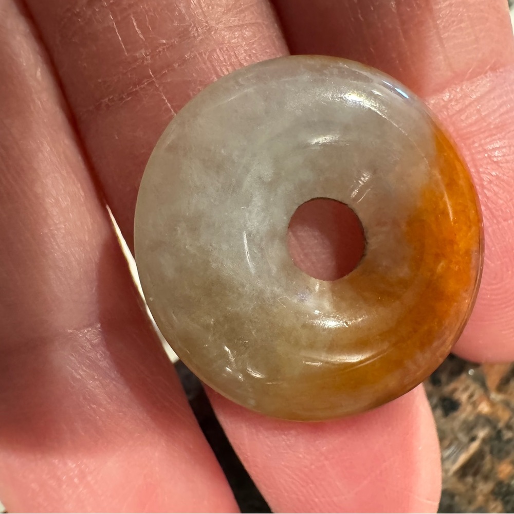 Vintage jade jadeite asian chinese pendant donut necklace
